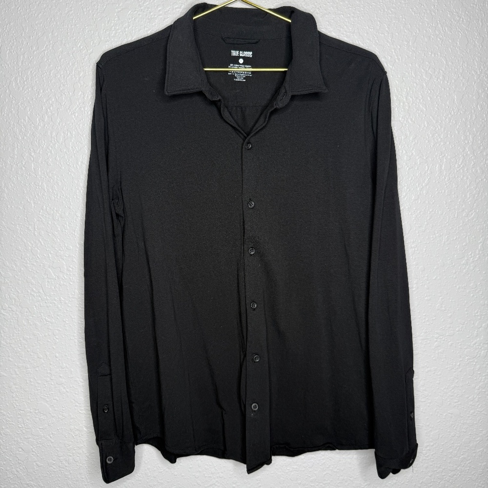 True Classic Black Large long sleeve Button down‎ shirt Causal & Cotton